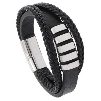 China Fast Delivery Fashion TRENDY Bangle With Stainless Steel Magnetic Leather Bangle Clasp Wholesale Price Personalized Jewelry For Men for sale