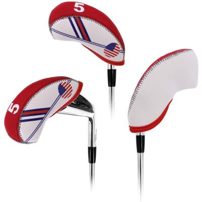 China Golf Iron Head Covers Neoprene Golf Club Protecto Golf Irons Club Head Covers Wedge Protective Iron Head Cover With US Flag Golf White And Blue Neoprene for sale