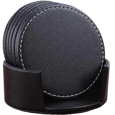 China Viable Round Cup Mat Pad Set of 6 Leather Beverage Coasters for Home and Kitchen Use Black Tea Cup Mat for sale