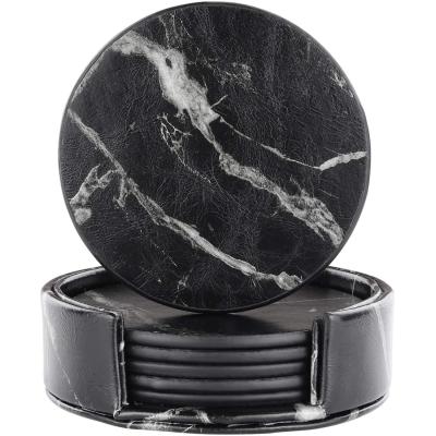 China Viable Leather Coasters with Stand Set, Marble Coasters for Drinks, Round Cup Mat Pad for Home and Kitchen for sale