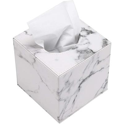 China Waterproof Facial Tissue Holder With Magnetic Bottom Sleek Leather Towel Holder Tissue Box Holder PU Paper Case Pumping Dispenser for sale