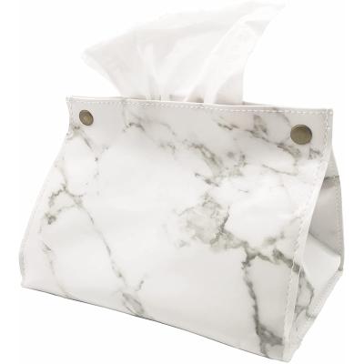 China Waterproof Marble Color PU Leather Rectangular Tissue Box Holder Towel Holder Facial Tissue Holder Suitable for Home Office Car Decoration for sale