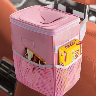 China Brief & Single color car trash can | Hard Interior Trash Basket With Collapsible Storage Walls Waterproof Hanging Car Garbage Bag for sale