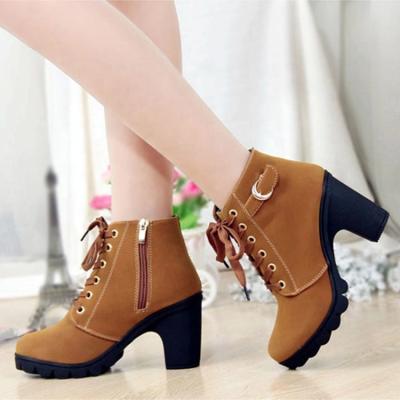 China Women's Vintage Breathable Women's Boots Spring Heel Winter Shoes Breathable Lace Up High Heel Ladies Boot Ankle Boots Woman Shoes for sale