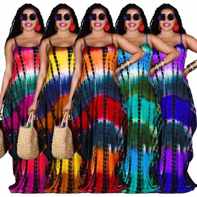 China 2021 viable dress summer plus size women tie dye dresses two pocket real women dresses summer ladies for sale