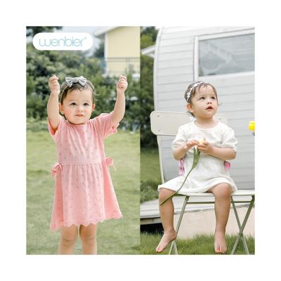 China Spring Washable 2022 New Arrivals Ice Silk Kids Girls Solid Dresses Pink White Hollow Baby Dresses for sale