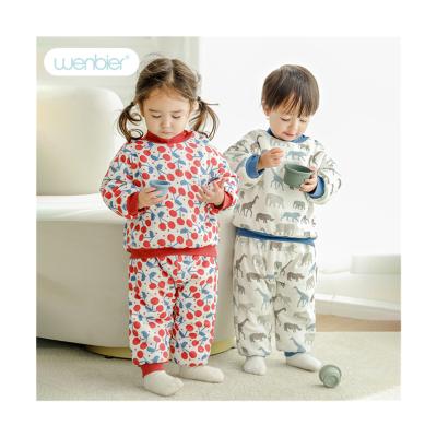 China Wenbier 2022 Winter Children's Fleece Lined Thermal Sleep Use Lovely Cute Cartoon Turtle Neck Baby Thermal Pajamas for sale