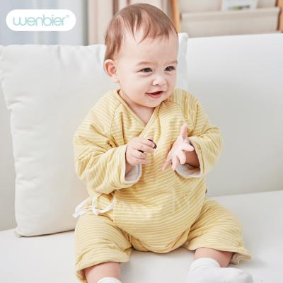 China Wholesale 2022 Wenbier Texture Organic Cotton Cozy Baby Overalls Striped Newborn Baby Long Sleeve Quilted Thermal High Quality Romper for sale