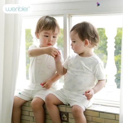 China 2022 Summer Antibacterial Wenbier Bottle Printing Short Sleeve OEM T-shirt Baby Unisex Modal Romper for sale