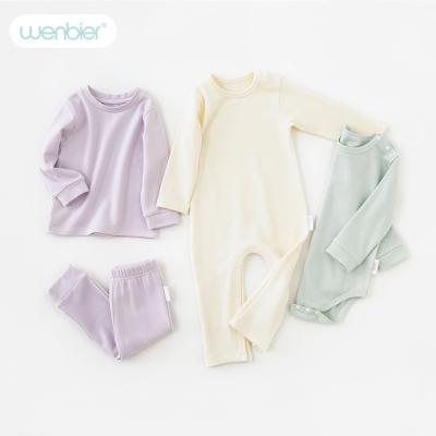 China Wenbier 2022 OEM Four Seasons Breathable Baby Pajamas Sets Solid Long Sleeve 2pcs Unisex Baby Clothes Newborn Baby Clothing Sets for sale