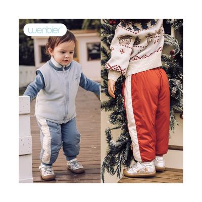 China Color Fade Proof Wenbier 2022 Winter Infants Bottoms Baby Kids Flannel Trim Multicolor Sweatpants for sale