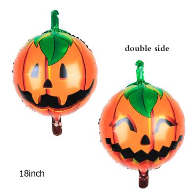 China Festival supplies 18 inch pumpkin balloon Halloween party decoration double-sided pumpkin foil balloon for Halloween for sale