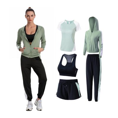 China Women's 5pcs Breathable Sport Suits Running Fitness Yoga Athletic Tracksuits for sale