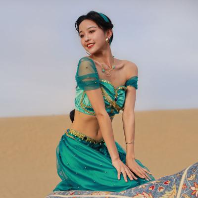 China Cosplay Set Aladdin Princess Jasmine Cosplay Costume Girl's Dance Party Halloween Costume for sale