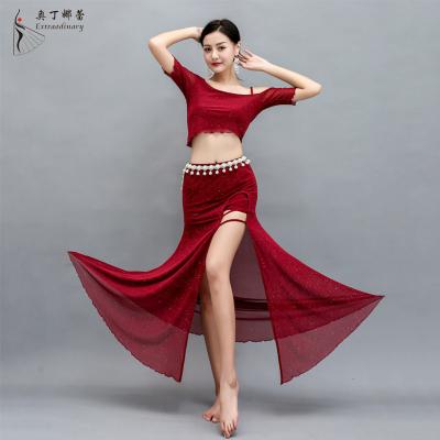 China Belly Dance Costume Set Red Training Dance Wear for sale