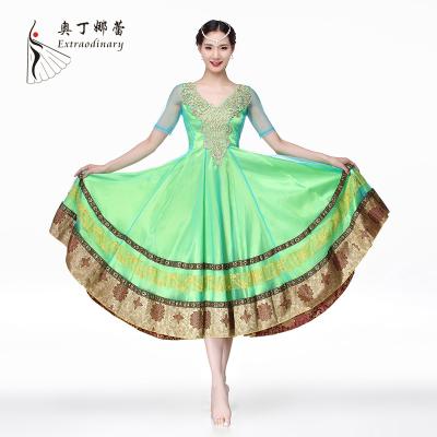 China Indian Bollywood Embroidery Rhinestone Salwar Kameez Dresses Halloween Performance Dresses Lime Green Satin Backless Dress for sale