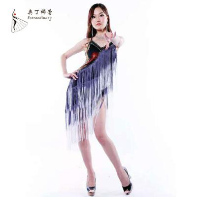 China Latin Dresses Women Performance Ballroom Costumes Long Fringed Latin Dance Dresses for sale