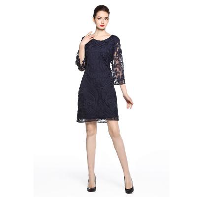 China Anti-wrinkle women elegant lace embroidery banquet cocktail party women's dress office formal dresses evening a-line for sale