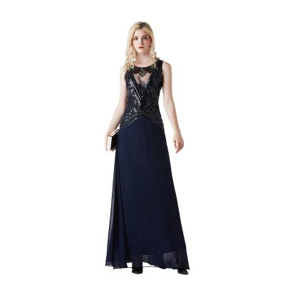 China wholesale Anti-wrinkle Maxi Long Beaded Elegant Dress 1920s sexy sequins party evening dress for sale