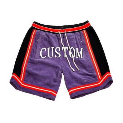 China Custom Antibacterial Purple Basketball Shorts Kids Corduroy Men Unisex Cotton Over The Knee Corduroy Basketball Shorts for sale