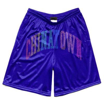 China Anti Wrinkle Anti Wrinkle Custom Plain Colored Mens OEM Nylon Polyester Sublimated Mens Sprote Cut And Sew Mesh With Rhinestone Embroidered Shorts for sale