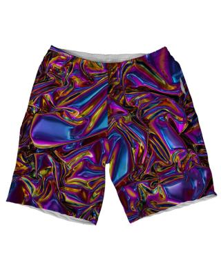 China custom mens cotton nylon graphic spandex Anti-wrinkle Multicolor graphic shorts for men sweat Prismatic 3D design digital print shorts for sale