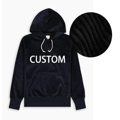 China Custom Winter Anti-wrinkle fashion logo high quality color men plus size pullover with drawstring 100%thick corduroy Hoodie for sale