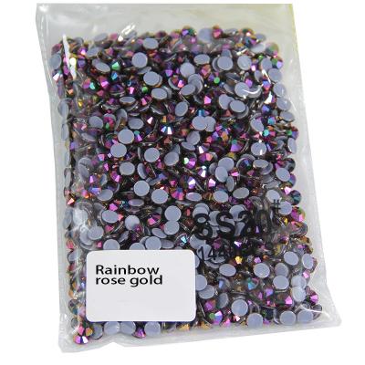 China Flatback Glue Transfer Topstone Rainbow Rose Gold Jeans Decorations Glass Rhinestones 5mm Hotfix Flatback for sale