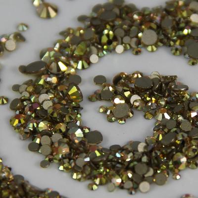 China Flatback Multiple Size Mix K9 Glass Stone Around Nail Flat Back Gold Glass Gemstone Rhinestone for sale