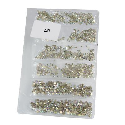 China Flatback Mixed Size AB Nail Art Embellishments Decoration 6 Grids Mixed Rhinestone Flat Back Clothes for sale