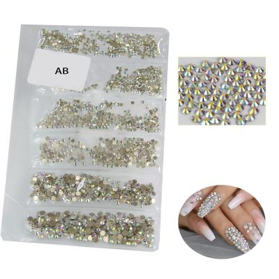 China Wholesale Luxury Mix Size SS4 SS16 Crystal Glass 3D Rhinestone Nail Art Decoration 6 Bags Rhinestones for sale