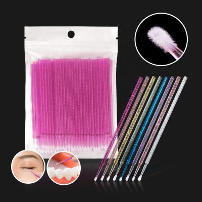 China Platic+cotton Crystal Micro Brush Mascara Wands Disposable Lash Removing Swab Makeup Applicator Sweeps for Eyelash Extension Tools for sale