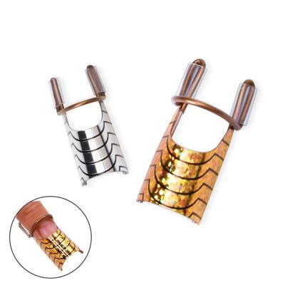 China 5Pcs/Set Aluminum Nail Tray Boxed Nail Rest On Finger Tips Nails Extension Tool Metal Gold Silver Colors Reusable DIY Manicure Tools for sale