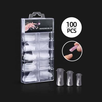 China 100pcs Clear Plastic Nail Forms Acrylic False Nails Full Cover Mold Quick Building Tips Dual Forms Nail Finger Extension for sale