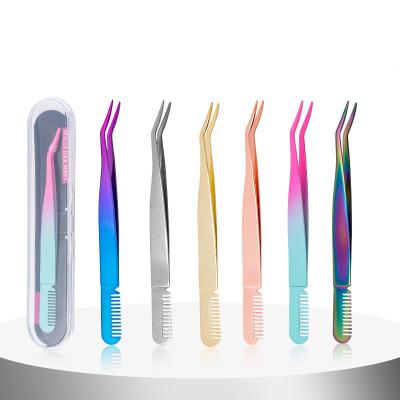 China Eyebrow 2 in 1 Eyebrow Tweezers Set with Comb Professional Stainless Steel Eyebrow Tweezers for Facial Hair Removal with Case for sale