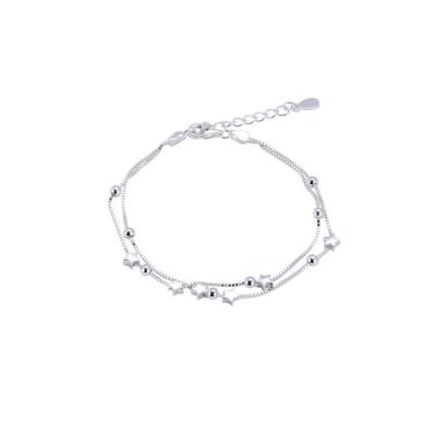 China Wholesale FASHIONABLE Women's Star Anklet 925 Sterling Silver Beaded Star Double Layer Chain Anklet for sale