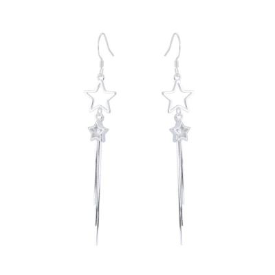 China FASHIONABLE women fashion star 925 simple silver earrings double twin star long tassel earrings for sale