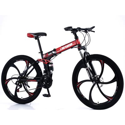 China Mountain Bike 26 Inch 21/24/27/30 Speed ​​3 Knife Foldable Wheel Dual Moutain Bicycle Steel Frame Folding Disc Brake Bicycle for sale