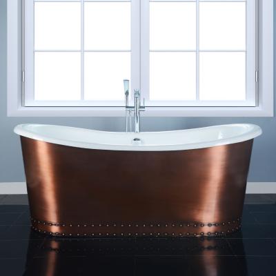 China NH-1022-1 Freestanding Antique Cast Iron Bathtub Enameled Iron Bathtub With Copper Skirt Te koop