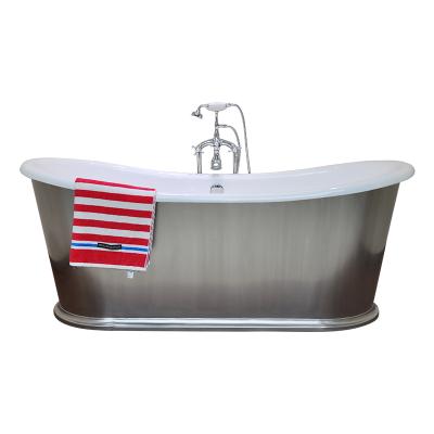 China Freestanding Wide Rim India Swimming Pool Outdoor Spa Bathroom Classic Cast Iron Bathtub With Stainless Steel Skirt Te koop