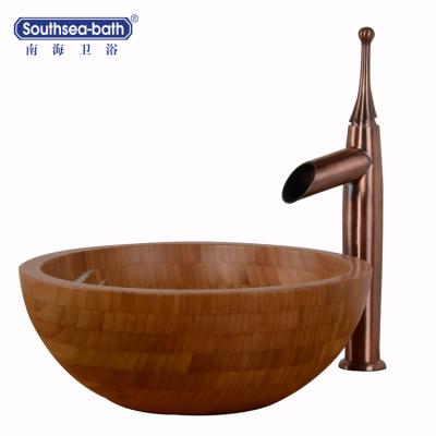 China Classic Round Bamboo Bathroom Hand Wash Sink Bathroom Hand Washing Sink en venta