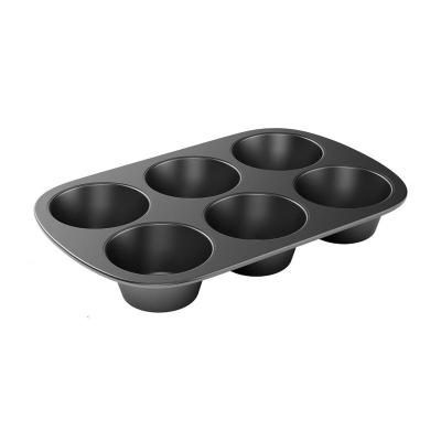 China Disposable 6 Cups Black Carbon Steel Nonstick Muffin Pans, Cake Pans, Cupcake Pans for Kitchen and Restaurants for sale