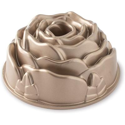 China Disposable 9 inch Platinum Rose Cast Aluminum Bundt Pans, Copper Cake Pans for sale