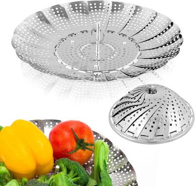 China Sustainable 10.5 Inch Stainless Steel Vegetable Steamer Basket for cooking, Folding Expandable Steamers to Fits Various Size Pot for sale