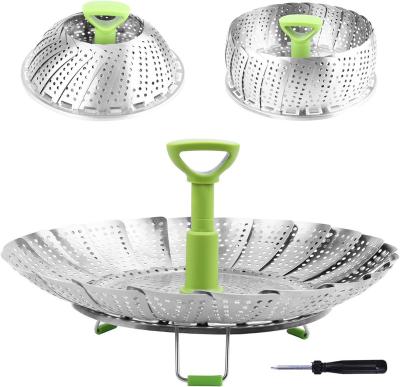 China Sustainable 9 Inch Stainless Steel Vegetable Steamer Basket Folding Steamer Insert for Veggie Fish Seafood Cooking for sale