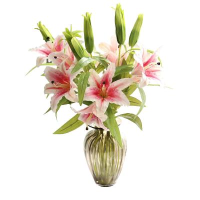 China Real touch silk flower specializing in the production of cheap home decoration flower feel film double - headed lily artificial flowers for sale