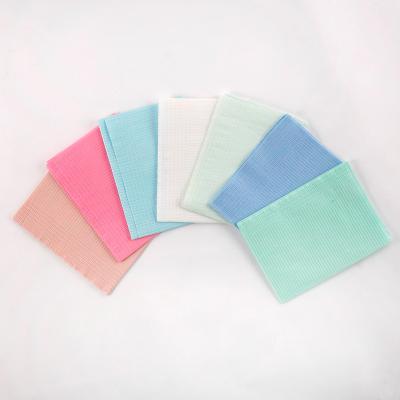 China Disposable waterproof CREPE PAPER dental bib paper film 1 ply 2 ply + poly colored 33x45cm dental tissue for dentist for sale