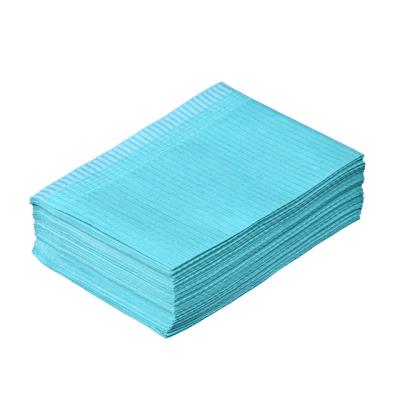 China Disposable waterproof CREPE PAPER dental bib paper film 1 ply 2 ply + poly colored 33x45cm dental tissue for dentist for sale