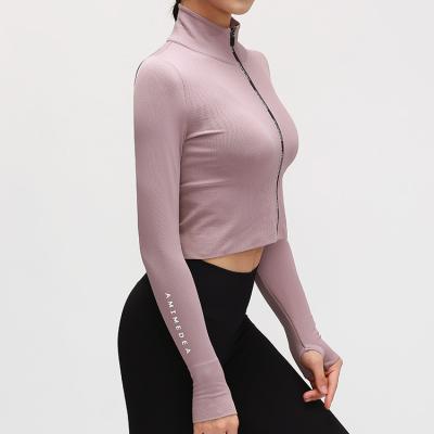 China OEM Antibacterial Fitness Tops Sports Yoga Zipper Jacket Long Running Sleeve Gym Yoga Quick Dry Clothes for sale