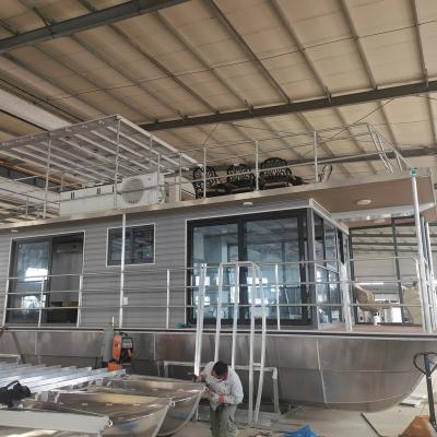 China Aluminum part 11m 36ft family yacht leisure vacation tritoon pontoon floating houseboat for sale for sale